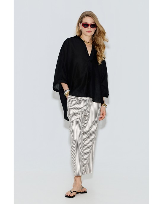 Avant Garde Satin Oversized Black Πουκάμισο