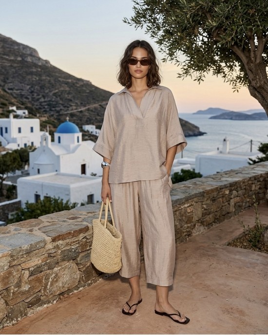 Avant Garde Satin Oversized Tunic Beige Μπλούζα