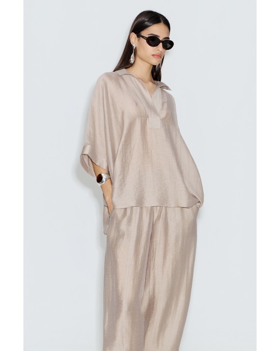 Avant Garde Satin Oversized Tunic Beige Μπλούζα