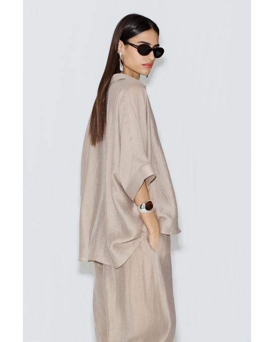 Avant Garde Satin Oversized Tunic Beige Μπλούζα