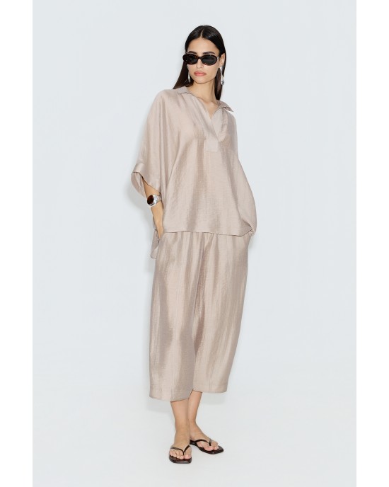 Avant Garde Satin Oversized Tunic Beige Μπλούζα