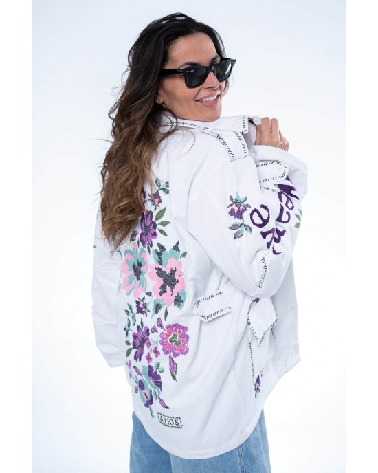 Ayios White Flower Oversized Τζάκετ