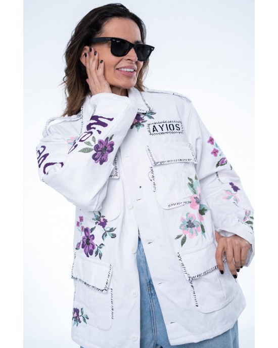 Ayios White Flower Oversized Τζάκετ