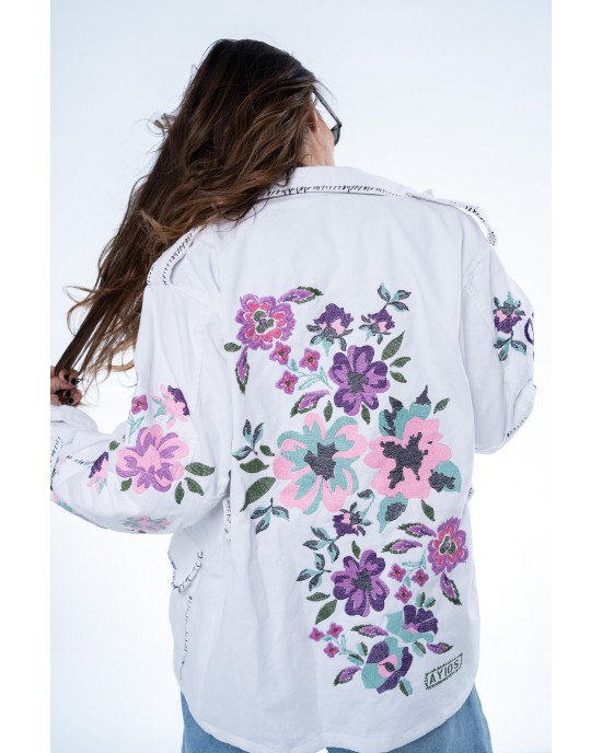 Ayios White Flower Oversized Τζάκετ