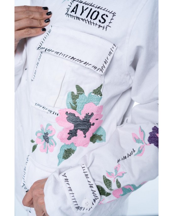 Ayios White Flower Oversized Τζάκετ