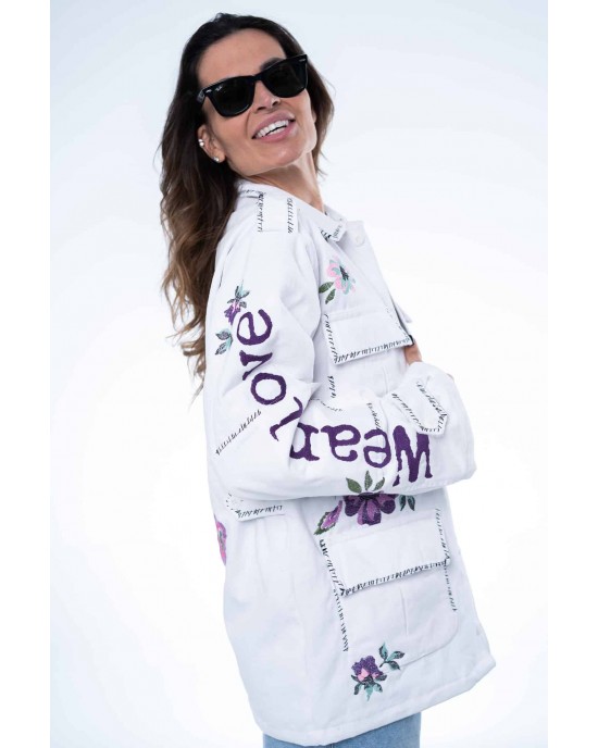 Ayios White Flower Oversized Τζάκετ