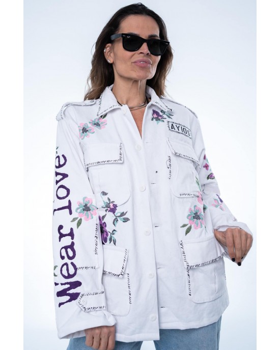 Ayios White Flower Oversized Τζάκετ
