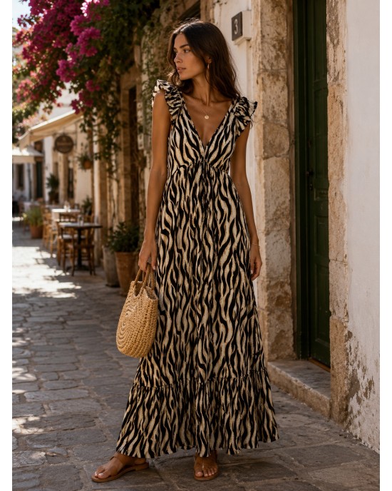 Açaí Freya Black Zebra Maxi Φόρεμα
