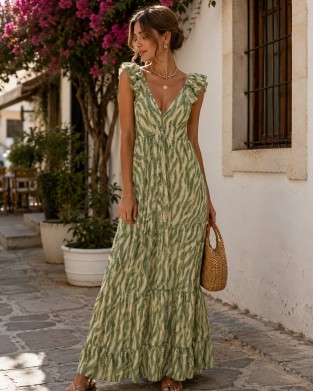 Açaí Freya Olive Zebra Maxi Φόρεμα