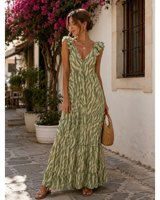 Açaí Freya Olive Zebra Maxi Φόρεμα