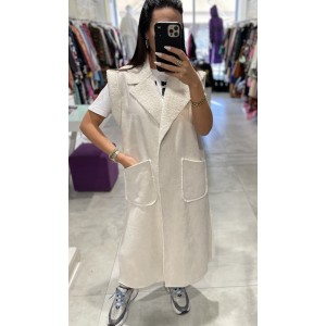 Bee&U Αμάνικο Παλτό Με Γιακά Ecru