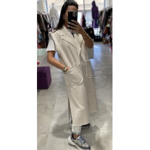 Bee&U Αμάνικο Παλτό Με Γιακά Ecru