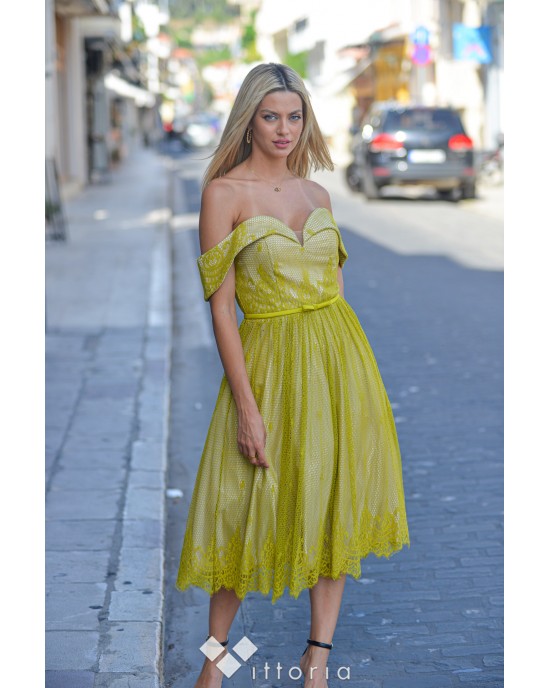Belloya Midi Επίσημο Φόρεμα Λαδί