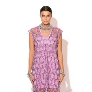 C-Throu Valerie Lilac Midi Φόρεμα Δίχτυ Με Παγιέτα