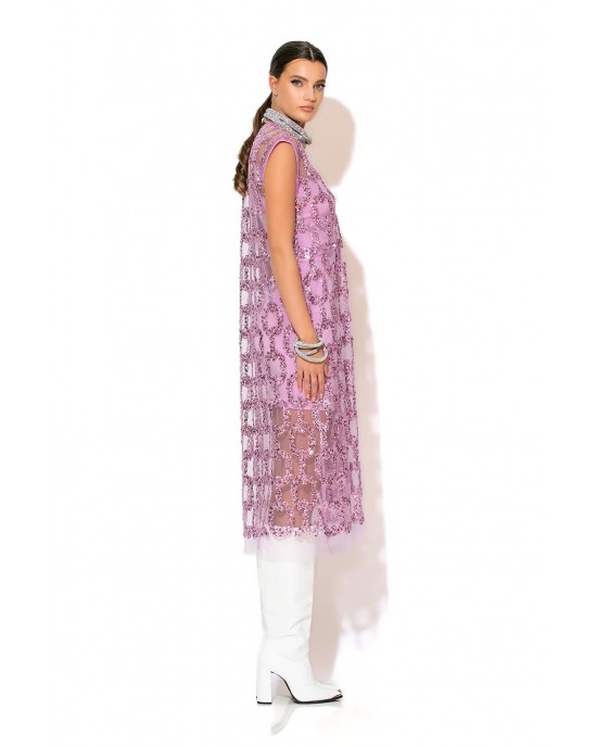 C-Throu Valerie Lilac Midi Φόρεμα Δίχτυ Με Παγιέτα
