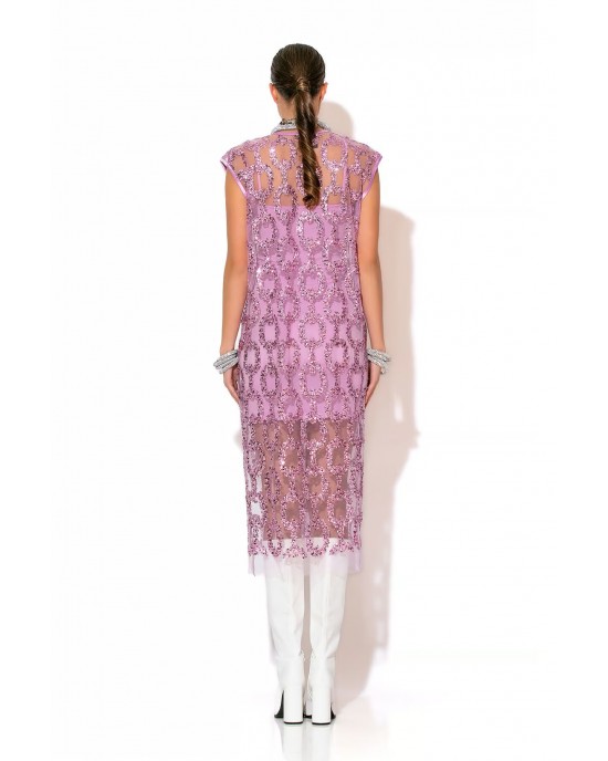 C-Throu Valerie Lilac Midi Φόρεμα Δίχτυ Με Παγιέτα