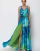 C-Throu Bliss Aqua Maxi Wrap Satin Print Φόρεμα