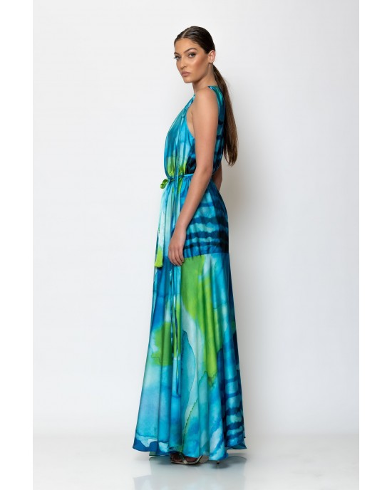 C-Throu Bliss Aqua Maxi Wrap Satin Print Φόρεμα