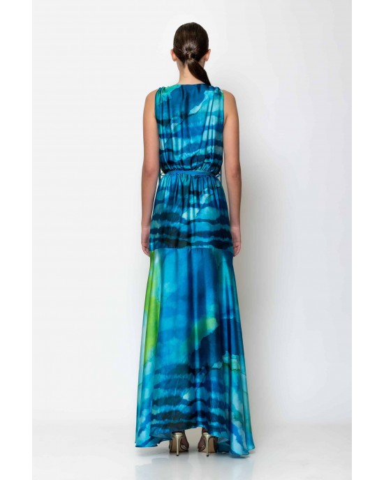 C-Throu Bliss Aqua Maxi Wrap Satin Print Φόρεμα