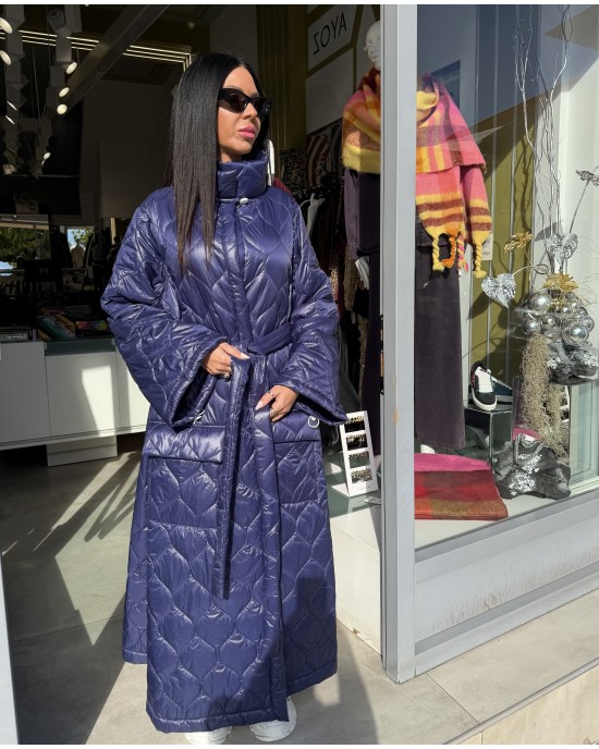 C-Throu Dusky Puffer Blue Marine Παλτό Με Πλαϊνά Φερμουάρ