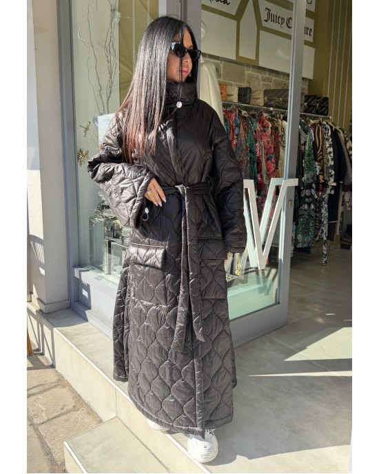 C-Throu Dusky Puffer Black Παλτό Με Πλαϊνά Φερμουάρ