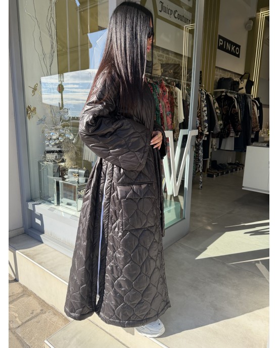 C-Throu Dusky Puffer Black Παλτό Με Πλαϊνά Φερμουάρ