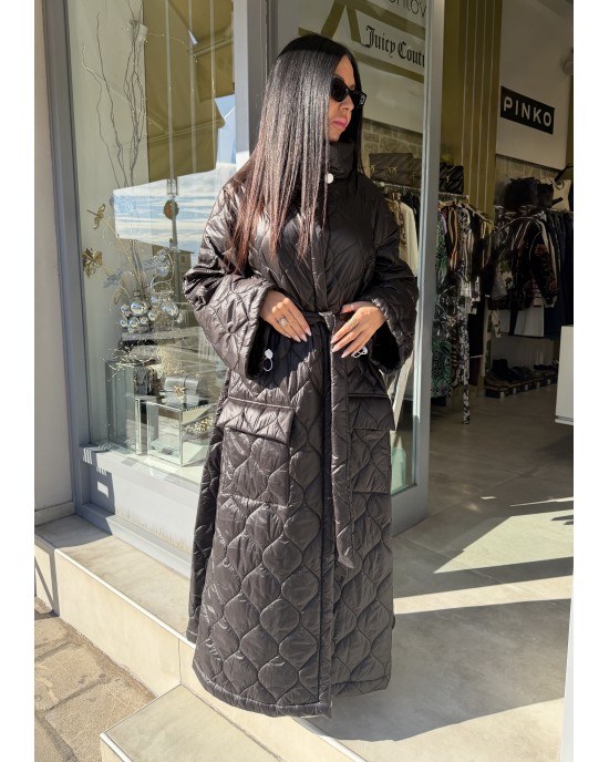 C-Throu Dusky Puffer Black Παλτό Με Πλαϊνά Φερμουάρ