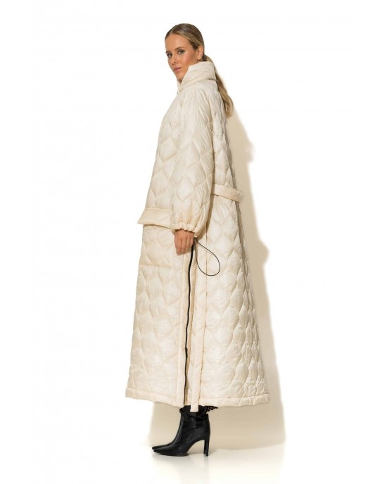 C-Throu Dusky Puffer Ecru Παλτό Με Πλαϊνά Φερμουάρ