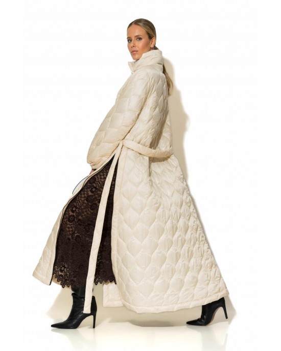 C-Throu Dusky Puffer Ecru Παλτό Με Πλαϊνά Φερμουάρ