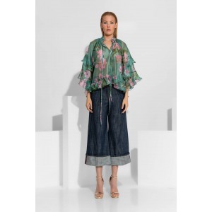 C-Throu Azalea Organza Floral Green Πουκάμισο/Μπλούζα