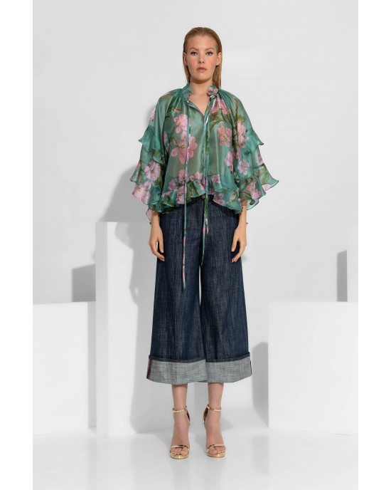 C-Throu Azalea Organza Floral Green Πουκάμισο/Μπλούζα