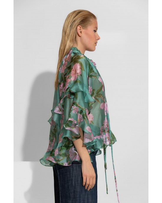 C-Throu Azalea Organza Floral Green Πουκάμισο/Μπλούζα