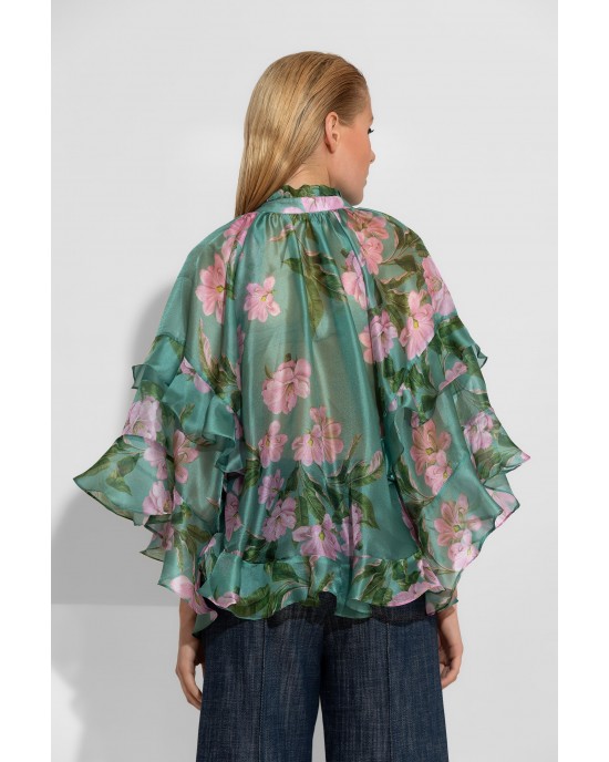 C-Throu Azalea Organza Floral Green Πουκάμισο/Μπλούζα
