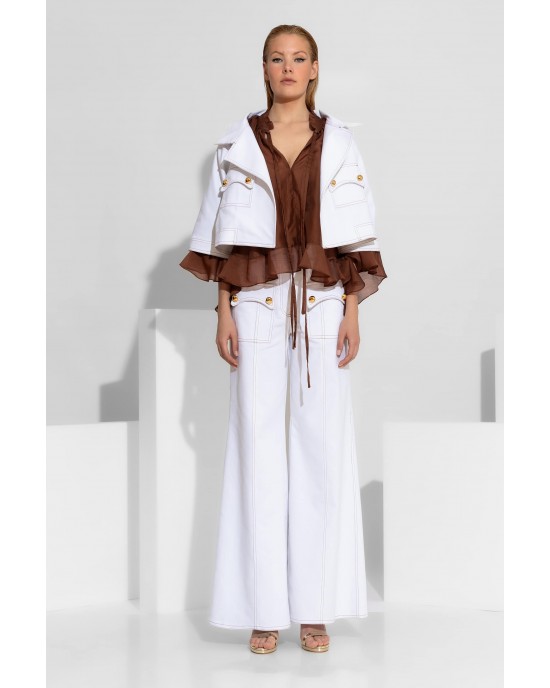 C-Throu Cornflower Denim White Set Crop Τζάκετ & Παντελόνι