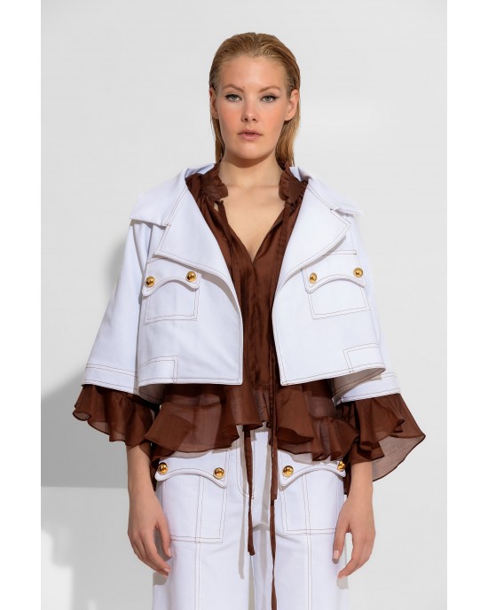 C-Throu Cornflower Denim White Set Crop Τζάκετ & Παντελόνι