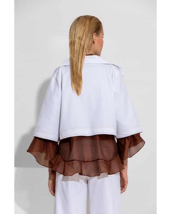 C-Throu Cornflower Denim White Set Crop Τζάκετ & Παντελόνι