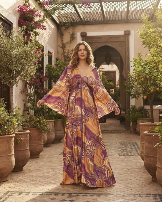 C-Throu Abstract Print Orange Maxi Φόρεμα