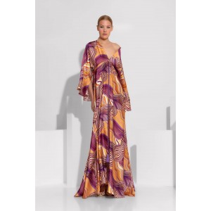 C-Throu Abstract Print Orange Maxi Φόρεμα