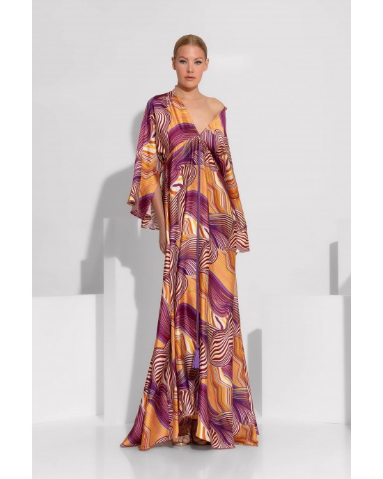 C-Throu Abstract Print Orange Maxi Φόρεμα