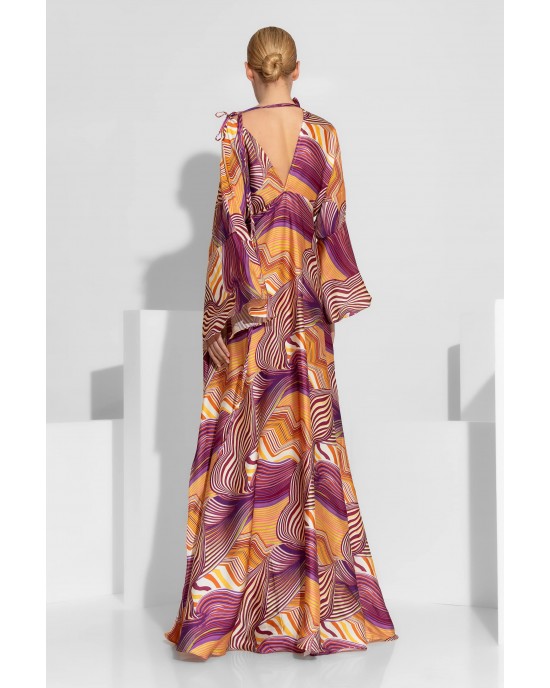 C-Throu Abstract Print Orange Maxi Φόρεμα