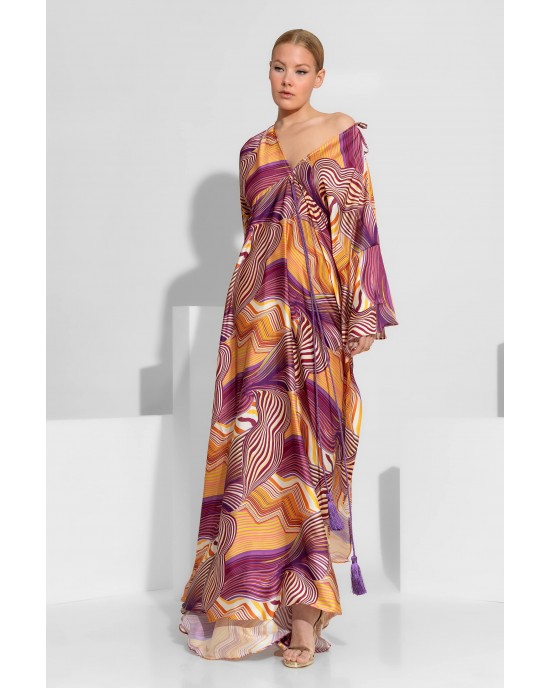 C-Throu Abstract Print Orange Maxi Φόρεμα