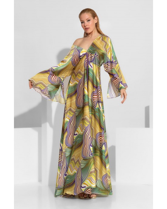 C-Throu Abstract Print Yellow Maxi Φόρεμα