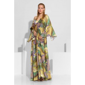 C-Throu Abstract Print Yellow Maxi Φόρεμα