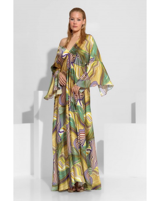 C-Throu Abstract Print Yellow Maxi Φόρεμα