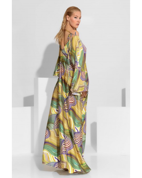 C-Throu Abstract Print Yellow Maxi Φόρεμα