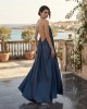 C-Throu Anthurium Blue Open Back Maxi Φόρεμα