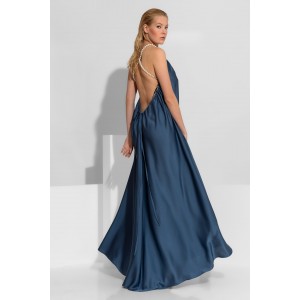 C-Throu Anthurium Blue Open Back Maxi Φόρεμα