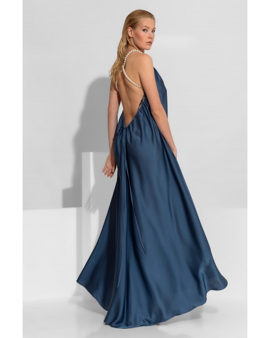 C-Throu Anthurium Blue Open Back Maxi Φόρεμα