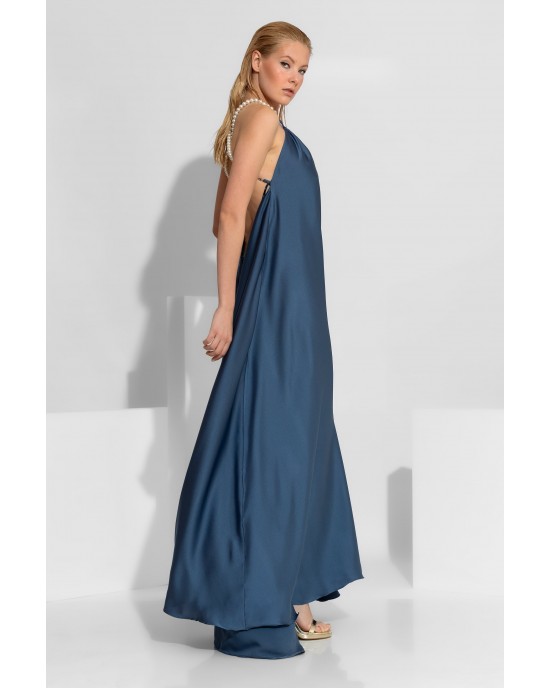 C-Throu Anthurium Blue Open Back Maxi Φόρεμα