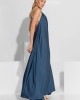 C-Throu Anthurium Blue Open Back Maxi Φόρεμα